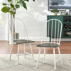 Set of 2 Milo Windsor Metal with Wood Seat Dining Chairs White/Charcoal Gray - Buylateral