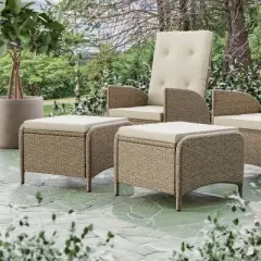 Greemotion 21.25"x16.5" 2pc Garda Square Outdoor Patio Cushioned Ottoman Set Brown: Weather-Resistant, Aluminum Frame