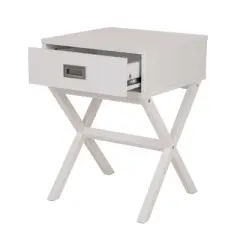 Wooden Xleg End Table with Drawer White - Glitzhome