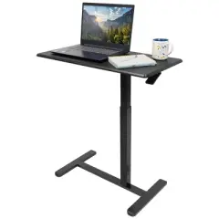 Mount-It! Height Adjustable Overbed & Bedside Table w/ Wheels | Overbed Desk Breakfast Tray for Medical & Home Use | Standing Desk w/ Gas Spring