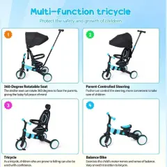 7-in-1 Kids Tricycle with Adjustable Parent Handle, Safety Harness & Wheel Brakes
