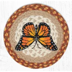 Earth Rugs Round Trivet &ndash; 10"x10" Monarch Butterfly Printed Braided Jute Mat in Natural Botanical Garden Style