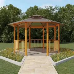 EROMMY 15 Ft. W X 15 Ft. D Outdoor Hardtop Gazebo, Octagonal Gazebo,galvanized Steel Canopy