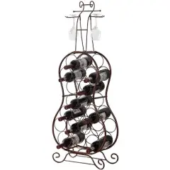Kings Brand Furniture - Cello-Shaped Wine Rack Home Bar, Metal Freestanding Wine Storage Stand, 19 Bottles with Wine Glass Holder, Bronze