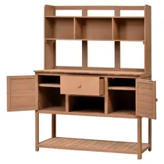 Garden Potting Bench with Hutch, 50.2" Fir Wood Gardening Workstation with Adjustable Shelves, Outdoor Planting Table for Backyard Balcony