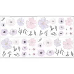 Sweet Jojo Designs Girl Wall Decal Stickers Art Nursery D&eacute;cor Watercolor Floral Purple Pink and Grey 4pc