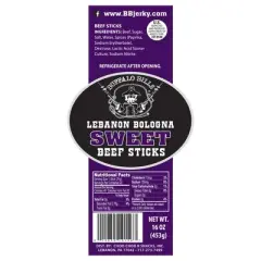 Buffalo Bills 1-lb Pack Sweet Lebanon Bologna Sticks (Pennsylvania Dutch sweet beef sticks)