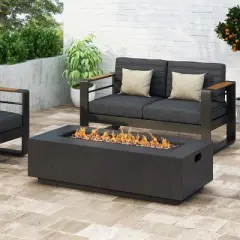 Christopher Knight Home Wellington Outdoor Iron 50K BTU Rectangular Fire Pit Table, Brushed Black