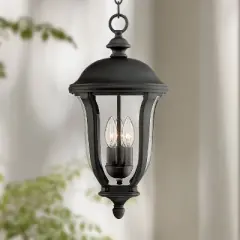 John Timberland Park Sienna Vintage Outdoor Hanging Light Black Metal 20" Clear Glass for Post Exterior Barn Deck House Porch Yard Patio Home Outside