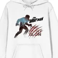Universal Monsters Wolfman The Hunt Is On Long Sleeve White Adult Hooded Sweatshirt