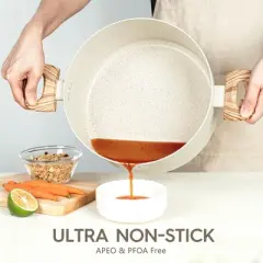 MICHELANGELO Nonstick Stock Pot, 6Quart Cooking Pot with Lid, Induction Soup Pot White Granite, Non Stick Pot with Stay-cool Handle