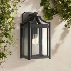Franklin Iron Works Rockford Rustic Farmhouse Outdoor Wall Light Fixture Black 16 1/4" Clear Beveled Glass for Post Exterior Barn Deck House Porch