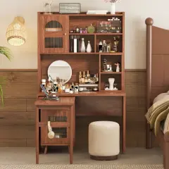 Sapphtopaz Computer Desk with 90&deg; Rotating Desktop Gaming Desk with Storage Drawer and 2 Cabinets Writing Desk for Bedroom, Study Room, Office