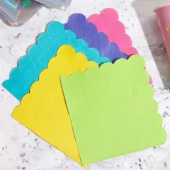 Juvale 200 Pack 2-Ply Paper Cocktail Disposable Napkins, Scalloped Edge, Tropical Colors