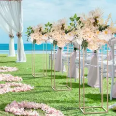 VEVOR 2PCS 31.5inch High Wedding Flower Stand, Metal Vase Column Geometric Centerpiece Stands, Gold Rectangular Floral Display Rack