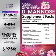 D-Mannose Capsules 1350mg with Cranberry UTI Support & Cleanse, Bladder Health - 120 Capsules;180 Capsules;60 Capsules