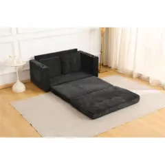 RISOKEYS 55" 3 Fold Sofa - Convertible Futon Couch Sleeper Sofa Bed, Velvet Linen Fabric, Perfect for Small Spaces, Living Room & Office