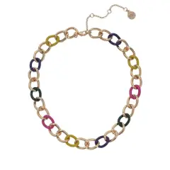 Isaac Mizrahi New York Gold Tone and Color Link Collar Necklace