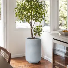 LuxenHome Concrete-Look Planter &ndash; Gray Round MgO Pot with Drainage Hole