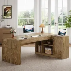 Tribesigns 70.87" L-Shaped Executive Desk, Large Office Computer Table with File Cabinet