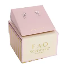 FAO Schwarz Sterling Silver Dolphin Stud Earrings with Crystal Stone Accent