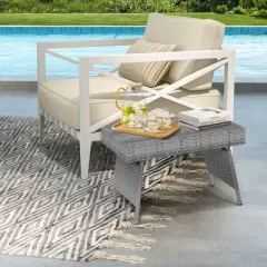 Tangkula Folding Rattan Wicker Coffee Side Table Patio Garden Poolside Yard Outdoor Mix Gray