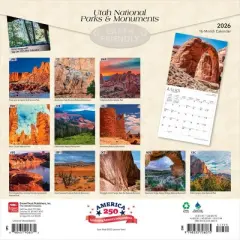 BrownTrout Utah National Parks and Monuments 2026 12"x24" Hanging Square Wall Calendar Plastic-Free