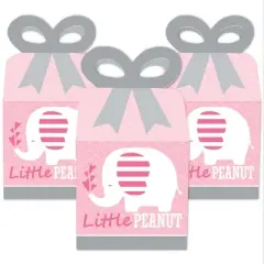 Big Dot of Happiness Pink Elephant - Square Favor Gift Boxes - Girl Baby Shower or Birthday Party Bow Boxes - Set of 12