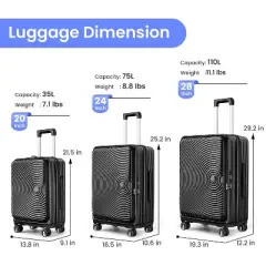 3 PCS Expandable Hard Shell Luggage Set with Spinner Wheels and TSA Lock, Lightweight Suitcase with Front Pocket 20''24''28'' 4L - ModernLuxe