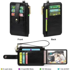 FATMOON Womens Wallet - Slim Credit Card Holder RFID Blocking for Women &ndash; PU Leather Keychain Wallet with Zipper Pocket, Lightweight