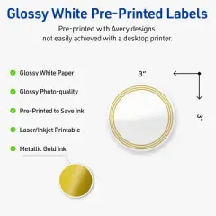 Avery 3" Diameter Labels, Gold Multi-Lined Border, 60 ct
