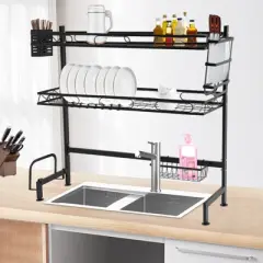 YIYIBYUS 2-Tier Over Sink Dish Drying Rack Cutlery Drainer Kitchen Shelf Cup Organizing