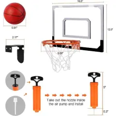 Mini Basketball Hoop, Over The Door Basketball Hoop Set with Ball Pump, Indoor Wall Mounted Basketball Hoop Backboards for Teens Christmas Gifts