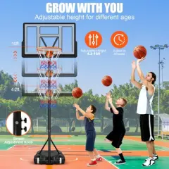 SUGIFT 44 Inch Basketball Hoop Portable Adjustable 10ft Kids Youth Basketball System with Wheels Stable Base for Indoor Outdoor