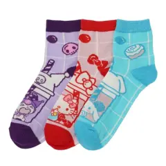 Hello Kitty & Friends Women's 3-Pair Quarter Crew Socks With Reusable Water Bottle