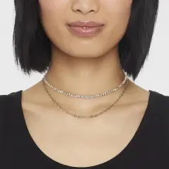 Two Row Rhinestone Chain Necklace - A New Day&trade; Gold