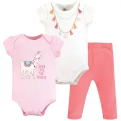 Little Treasure Baby Girl Cotton Bodysuit and Pant Set, Llama