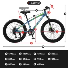 Gulches All-Terrain Fat Tire MTB, 4" Wide Tires, Shimano 7-Speed Gearing,Dual Disc Brakes, Shock-Absorbing Fork,Carbon Steel Frame