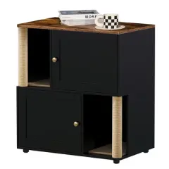 Cat Litter Box Enclosure with Double Room for 2 Cats, Hidden Enclosed Litter Box Furniture with Scratch Posts and Double-Layer Litter Mats