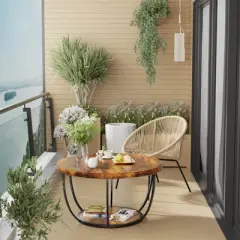 ORRD 31.5" Round 2-Tier Wood Coffee Table: Storage, Modern Accent