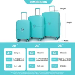 SEVOBAL Luggage Expandable Hardshell Suitcase Set with Double Spinner Wheels and TSA Lock for Travel, Blue, 19.88"*12.2"*29.72"