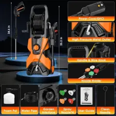 SKONYON 3200 PSI 2.4 GPM Electric Pressure Washer 23ft Hose with 4 Connect Nozzles & Spray Gun