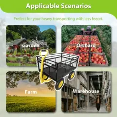 SKRAN Steel Garden Cart, Heavy Duty 1400 lbs Capacity, with Removable Mesh Sides to Convert into Flatbed and 16 in Tires for Garden,Farm,Yard