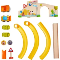 HABA Kullerbu at The Construction Site Play Track - 13 Piece Starter Set with 2 Vehicles and Ball Drop - Ages 2 and Up