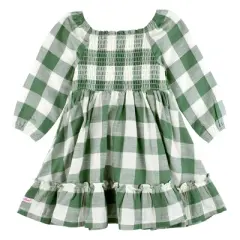 RuffleButts Baby Girls Long Sleeve Smocked Ruffle Hem Dress
