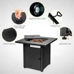 Tangkula Set of 7 Patio Furniture Set w/ 28" 50000 BTU Propane Gas Fire Pit Table Cushions