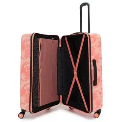 Badgley Mischka Pink Lace Expandable Hardside Checked 3pc Luggage Set - pink