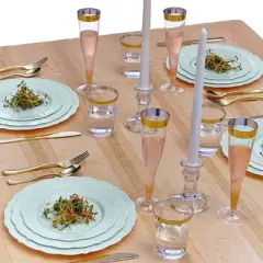 Silver Spoons Elegant Disposable Plastic Plates for Party, Heavy Duty Mint Disposable Plate Set (10 PC) - Vintage
