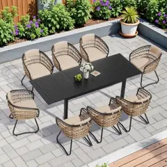 Crestlive Products 9pc Patio Expandable Dining Set Aluminum Outdoor Rectangular Table for 6 to 8 with chairs