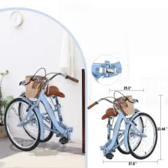 DSVIMOY 26 Inch Folding Lady Bike, Single Speed, Compact Design for Easy Storage and Commuting, Blue, 66.93"*25.2"*40.95"